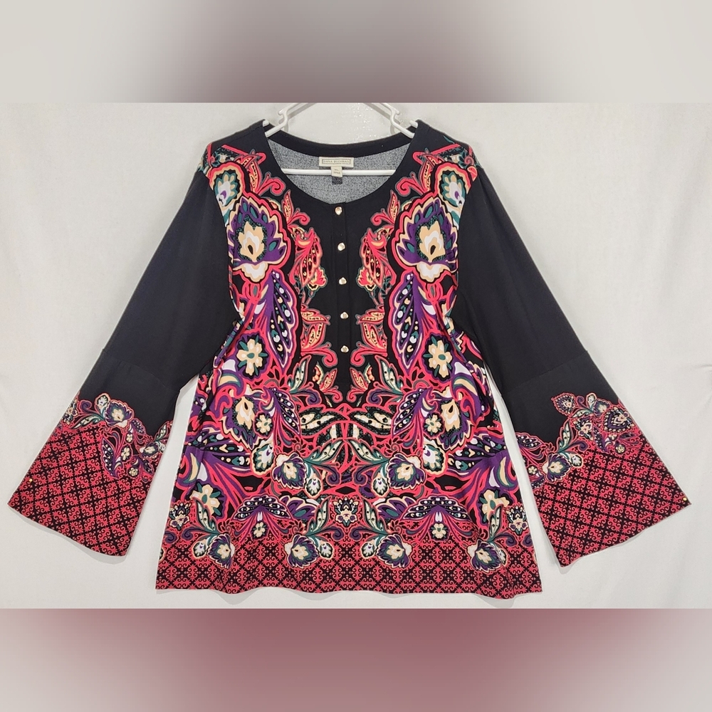 Dana Buchman Floral Black‎ and Red Women's Top Size XL